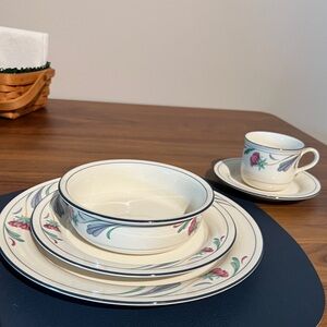 Vintage Lenox Poppies on Blue 8- five piece dinner sets with extra pieces.